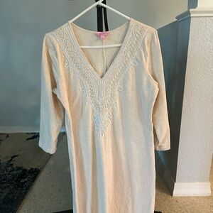Lilly Pulitzer Embroidered V-Neck Tunic Dress in Cream